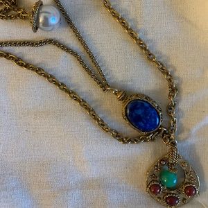 Vintage Goldette 3 strand multi charm necklace